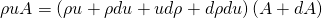 \begin{equation*} \rho uA = \left(\rho u + \rho du + ud\rho + d\rho du\right) \left(A+dA\right) \end{equation*}